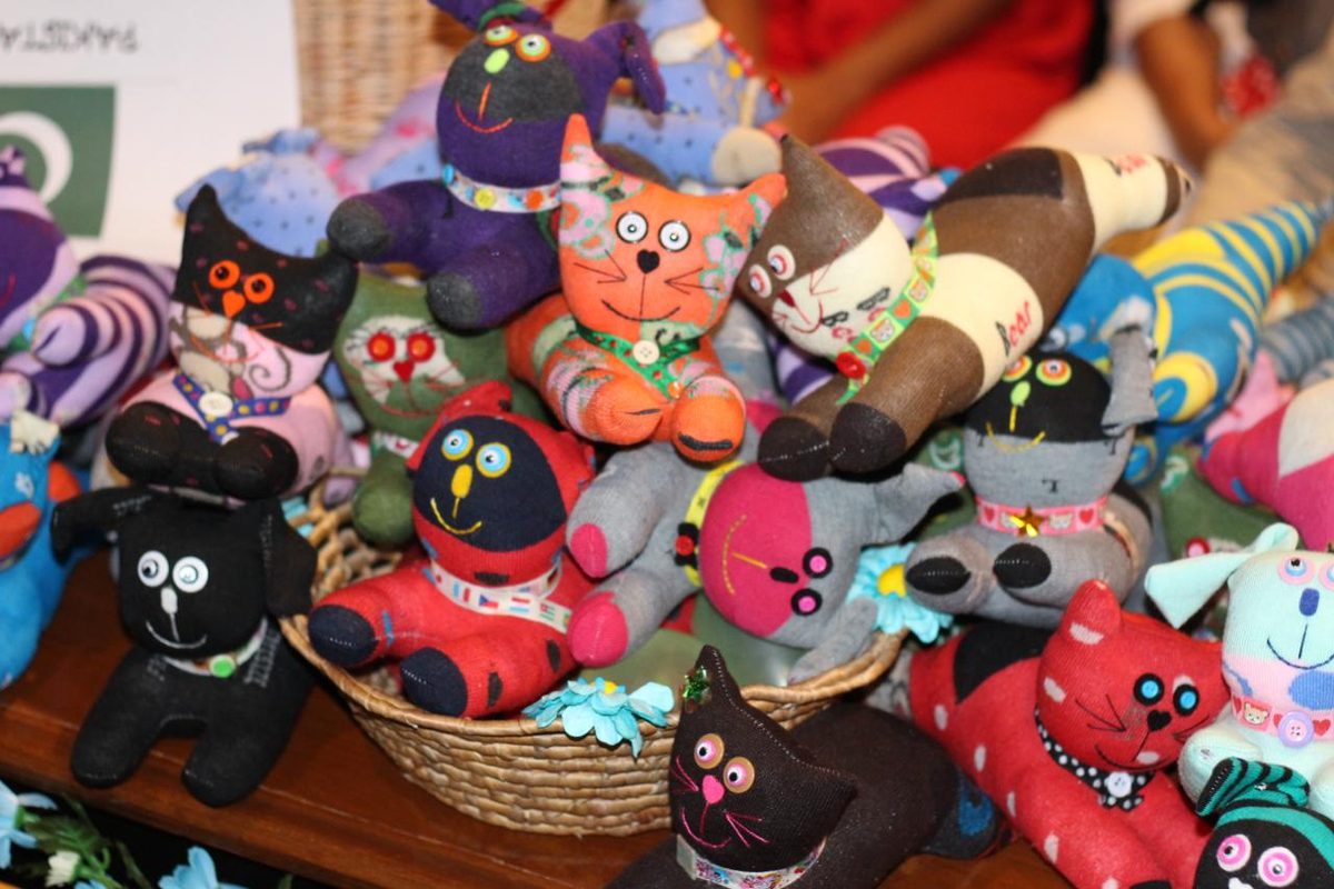 Handmade crafts offered in support of the event.